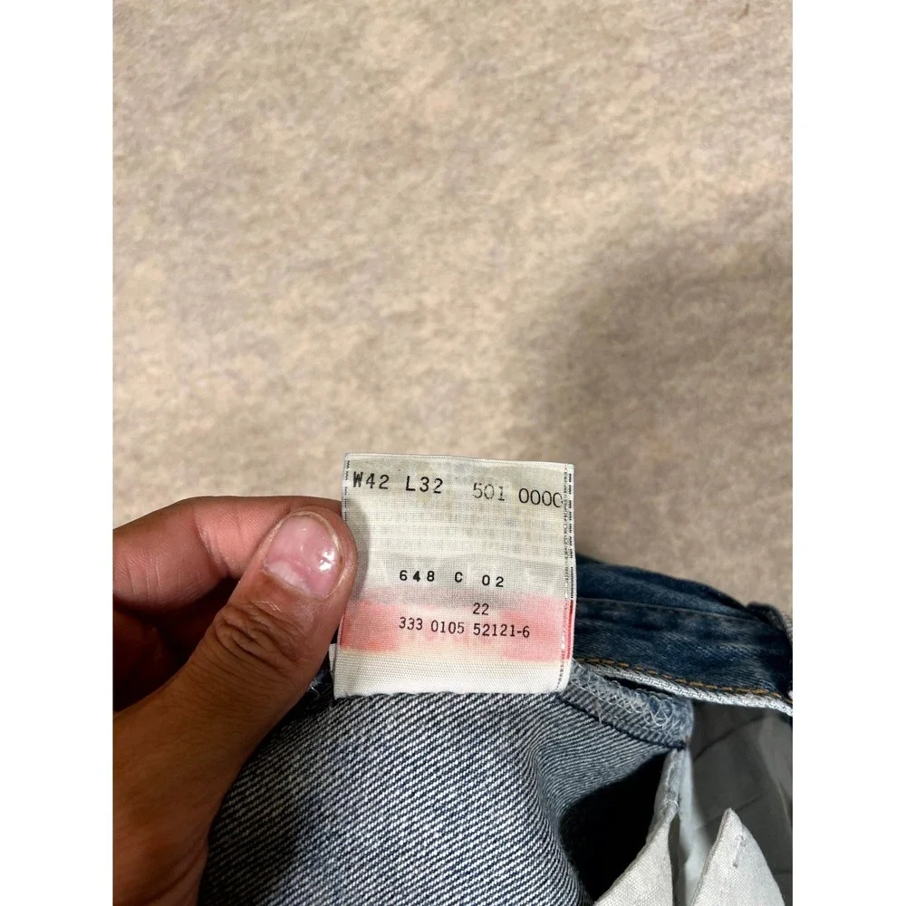 Levis 501 Original Fit Jeans Mens 42x32 Blue Denim Cotton Straight Leg High Rise